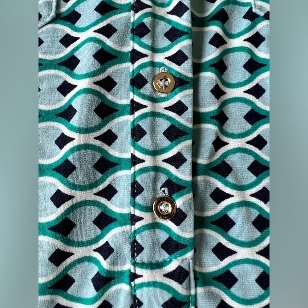 Donna Morgan Blue Patterned Midi Shirt Dress Resort Wear Swim Coverup Size 4 - Picture 5 of 13